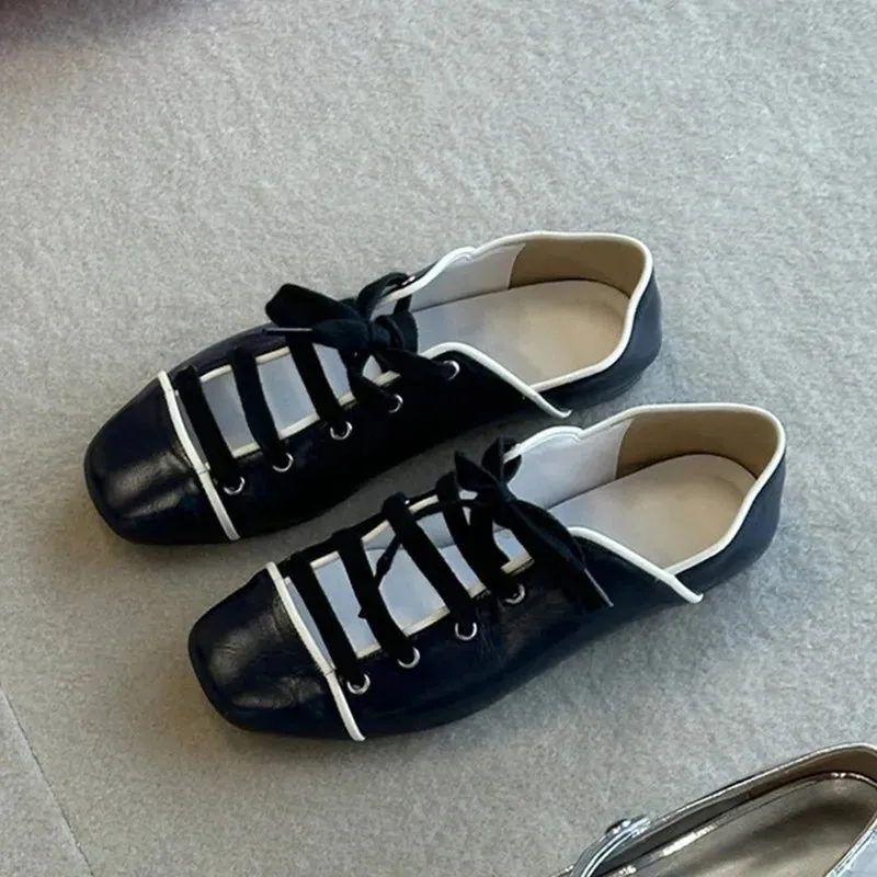 binfenxie  -   Fashion Hollow out Lace-up Patent Leather Mary Janes Women Ballet Flats comfort Lazy Walking Loafers Casual Girls Dance Shoes