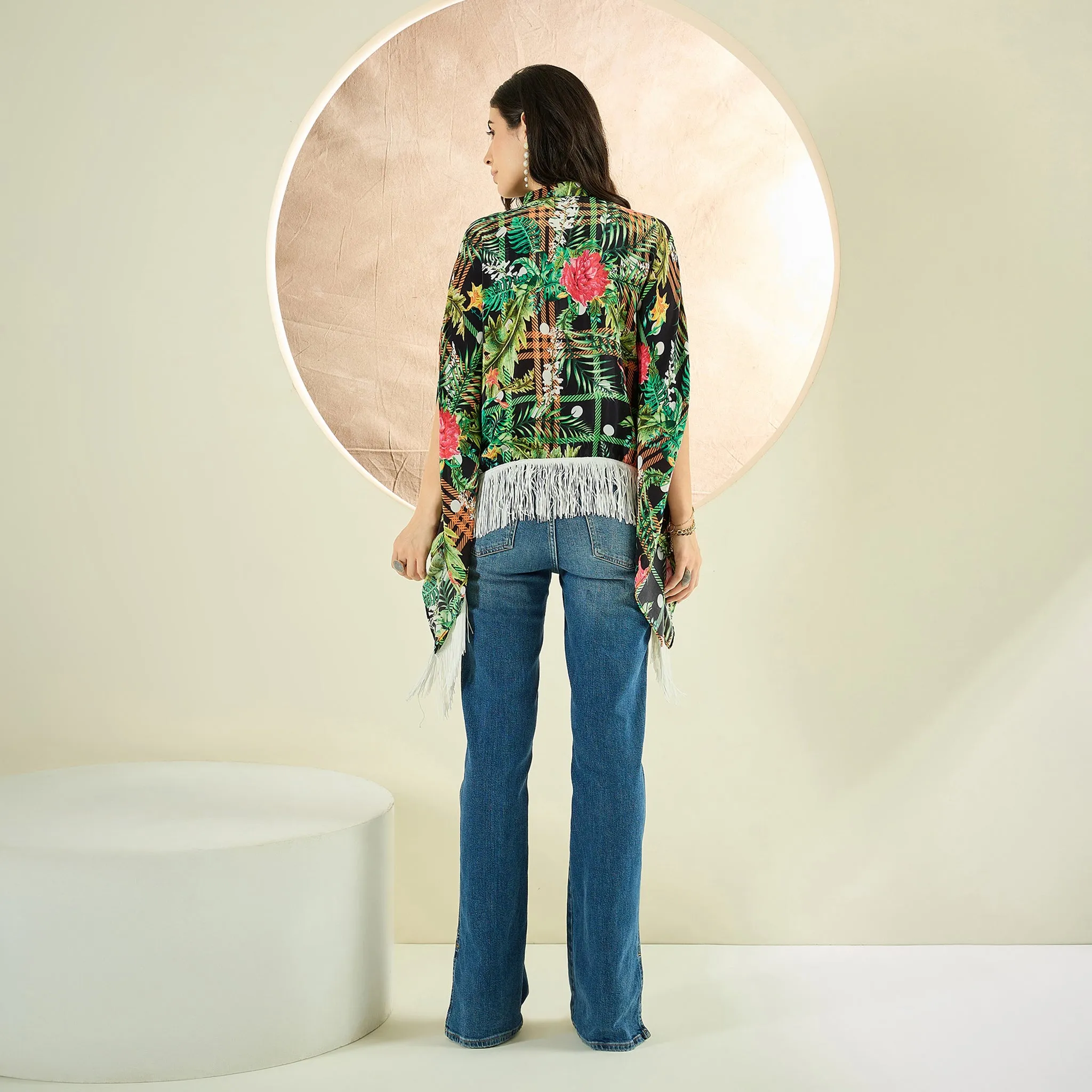 Black and Green Jungle Print Kaftan Top