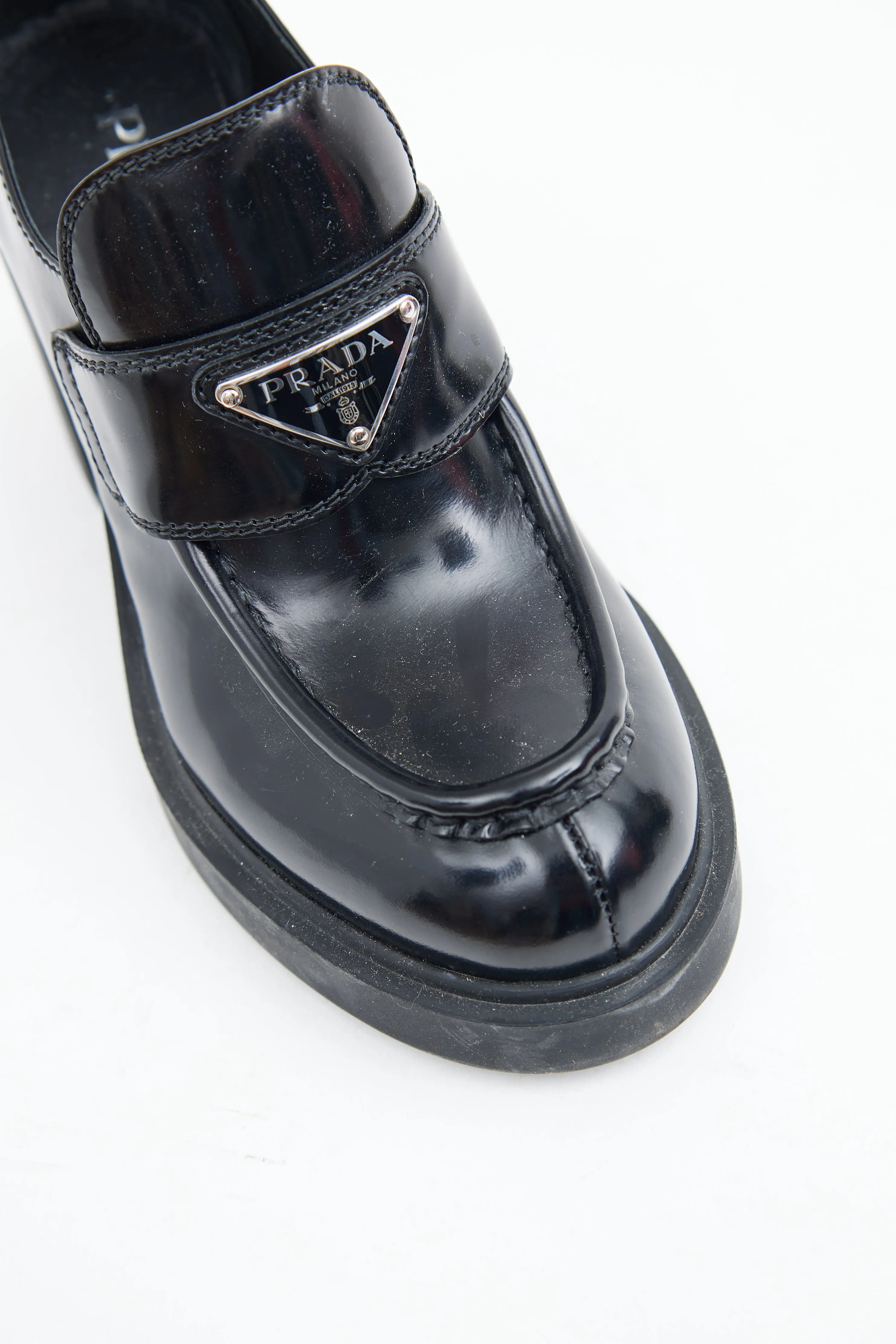 Black Triangle Logo Heeled Loafer