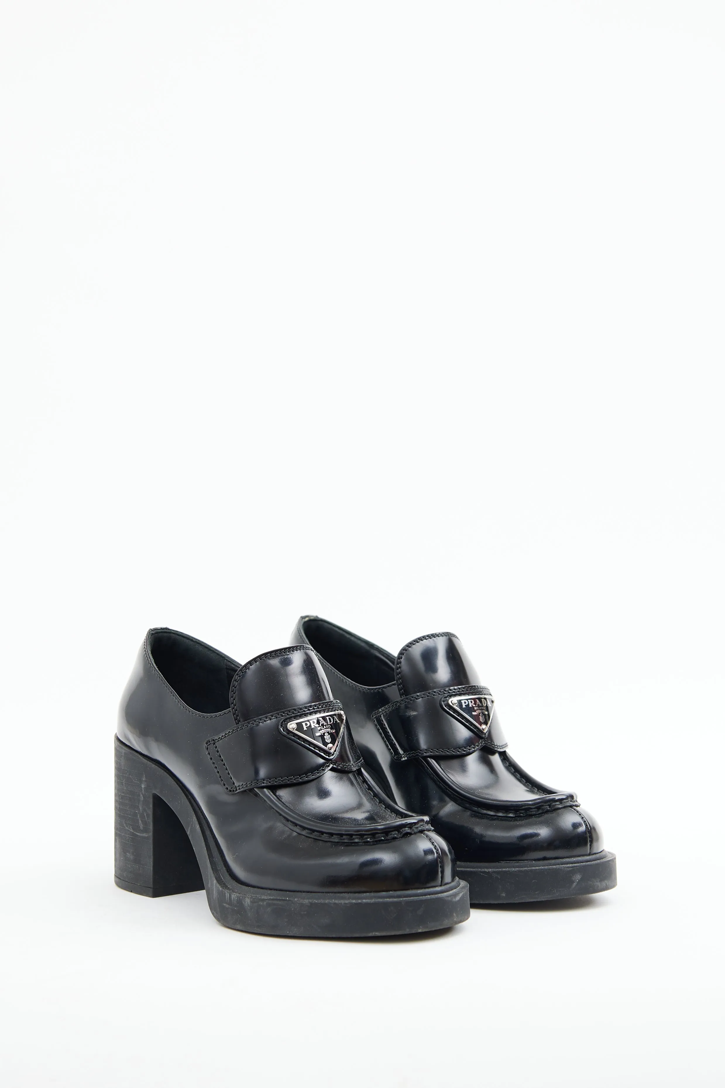 Black Triangle Logo Heeled Loafer