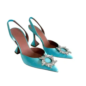 Blue Satin & Crystal Heels - 7