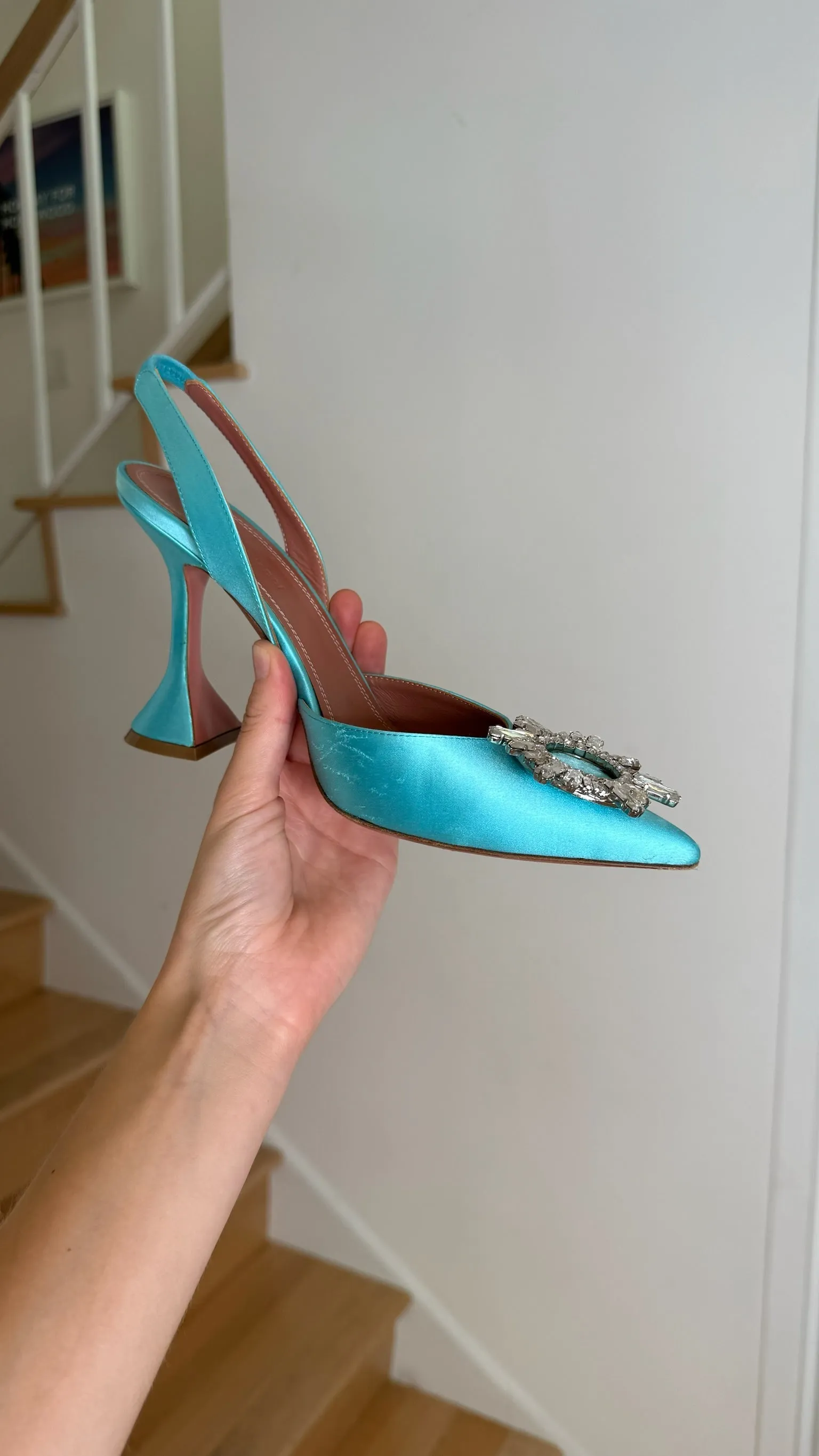 Blue Satin & Crystal Heels - 7