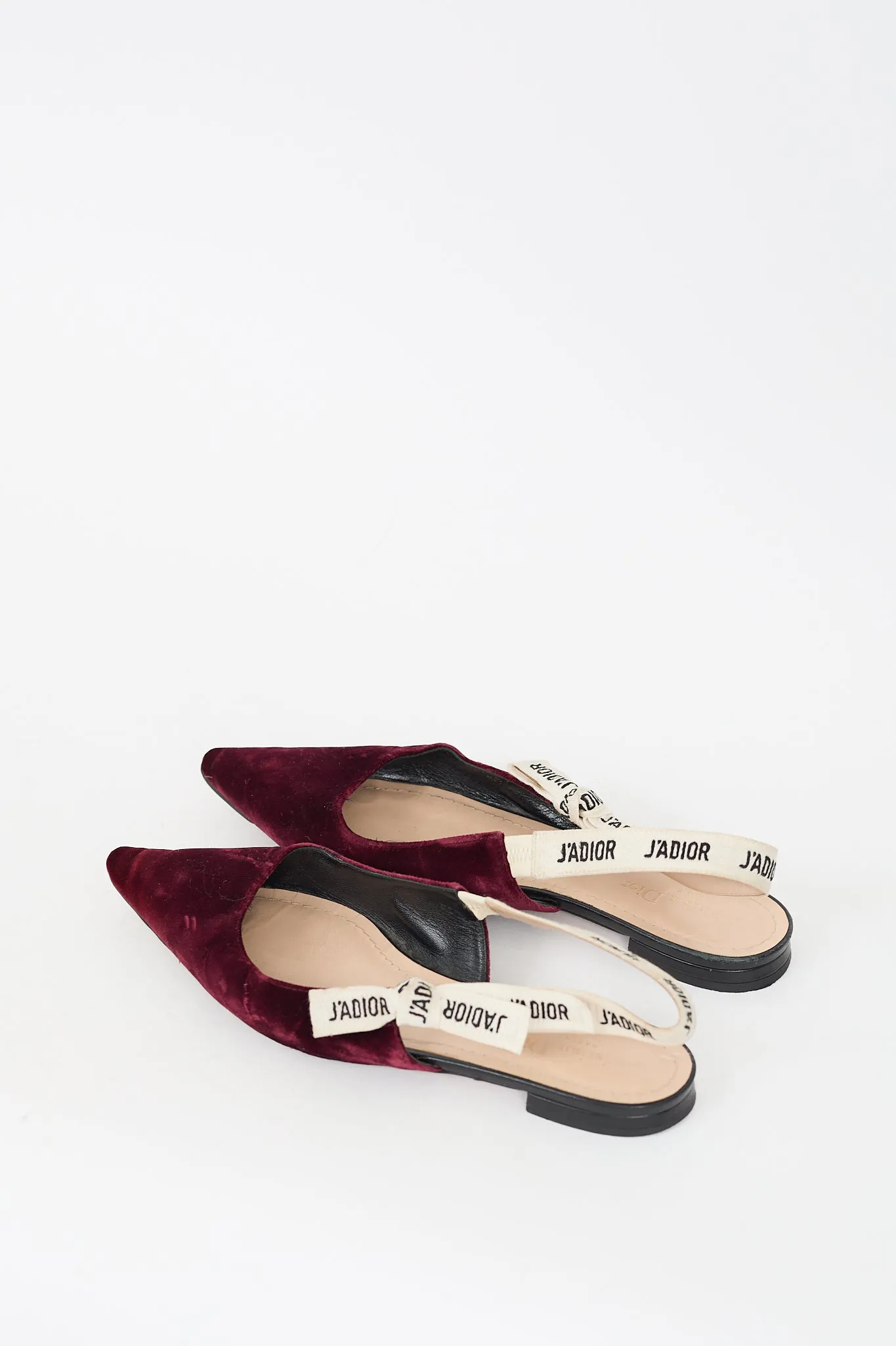 Burgundy & White Velvet J'Adior Flat