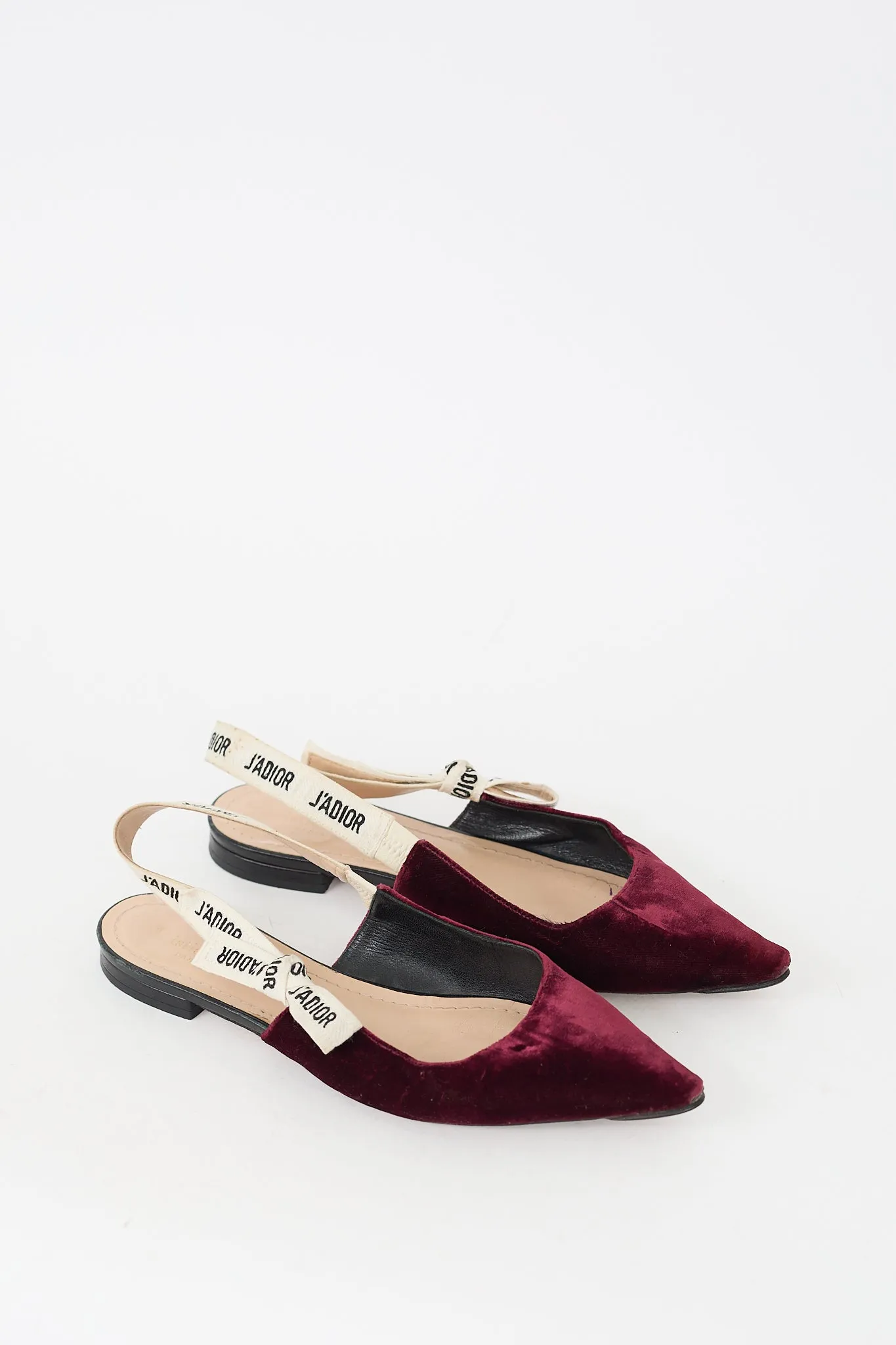 Burgundy & White Velvet J'Adior Flat