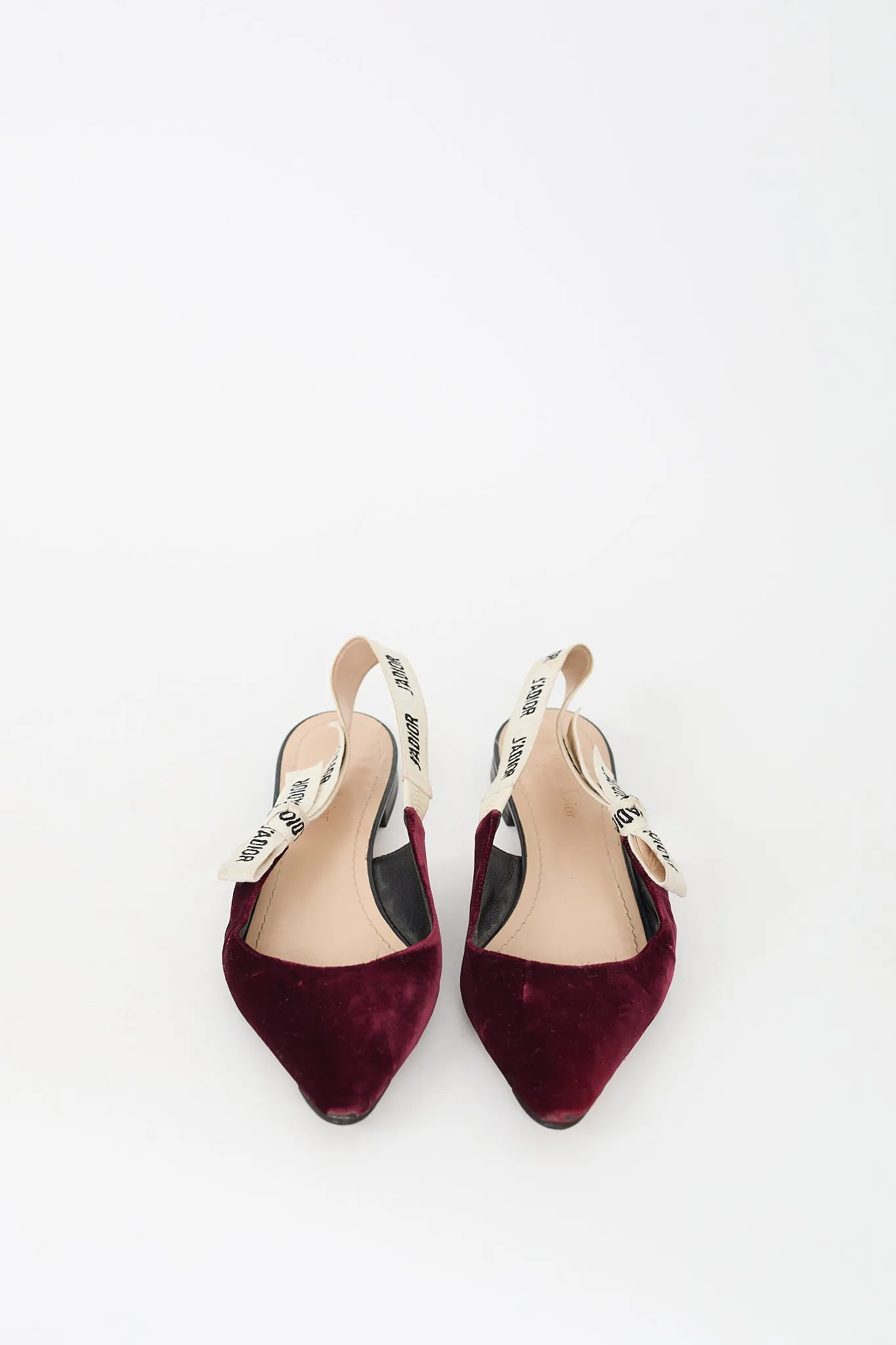 Burgundy & White Velvet J'Adior Flat
