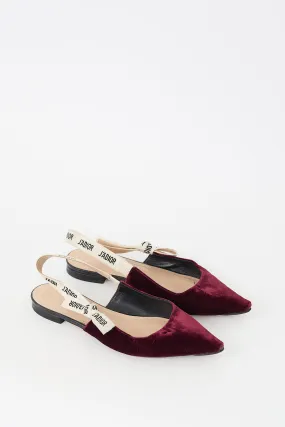 Burgundy & White Velvet J'Adior Flat