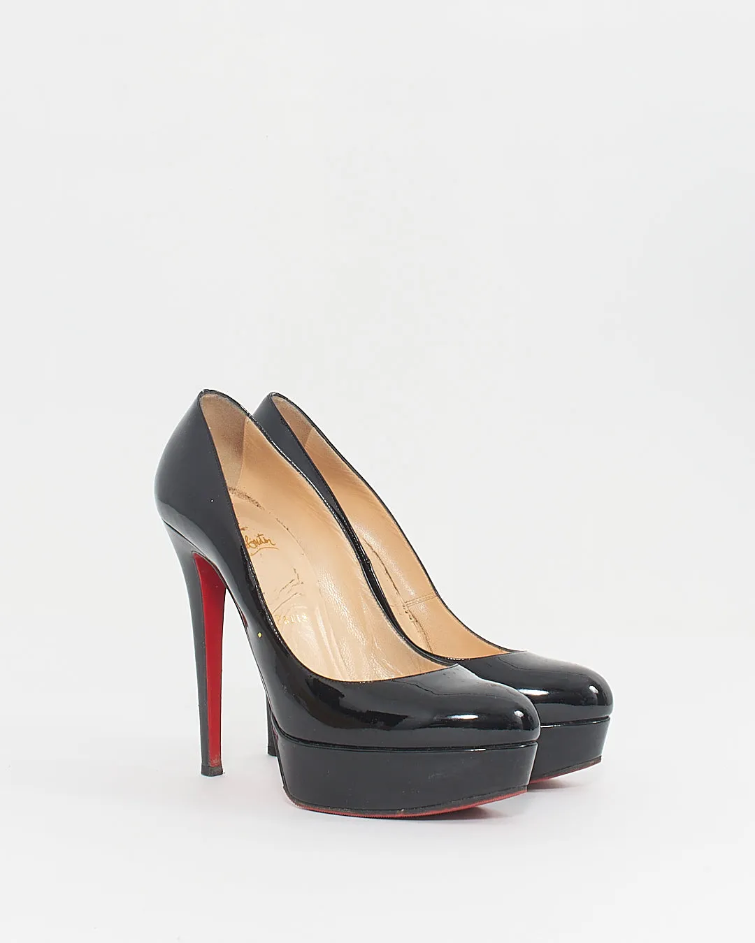 Christian Louboutin Black Patent Leather Bianca Platform 140mm Pumps - 38.5