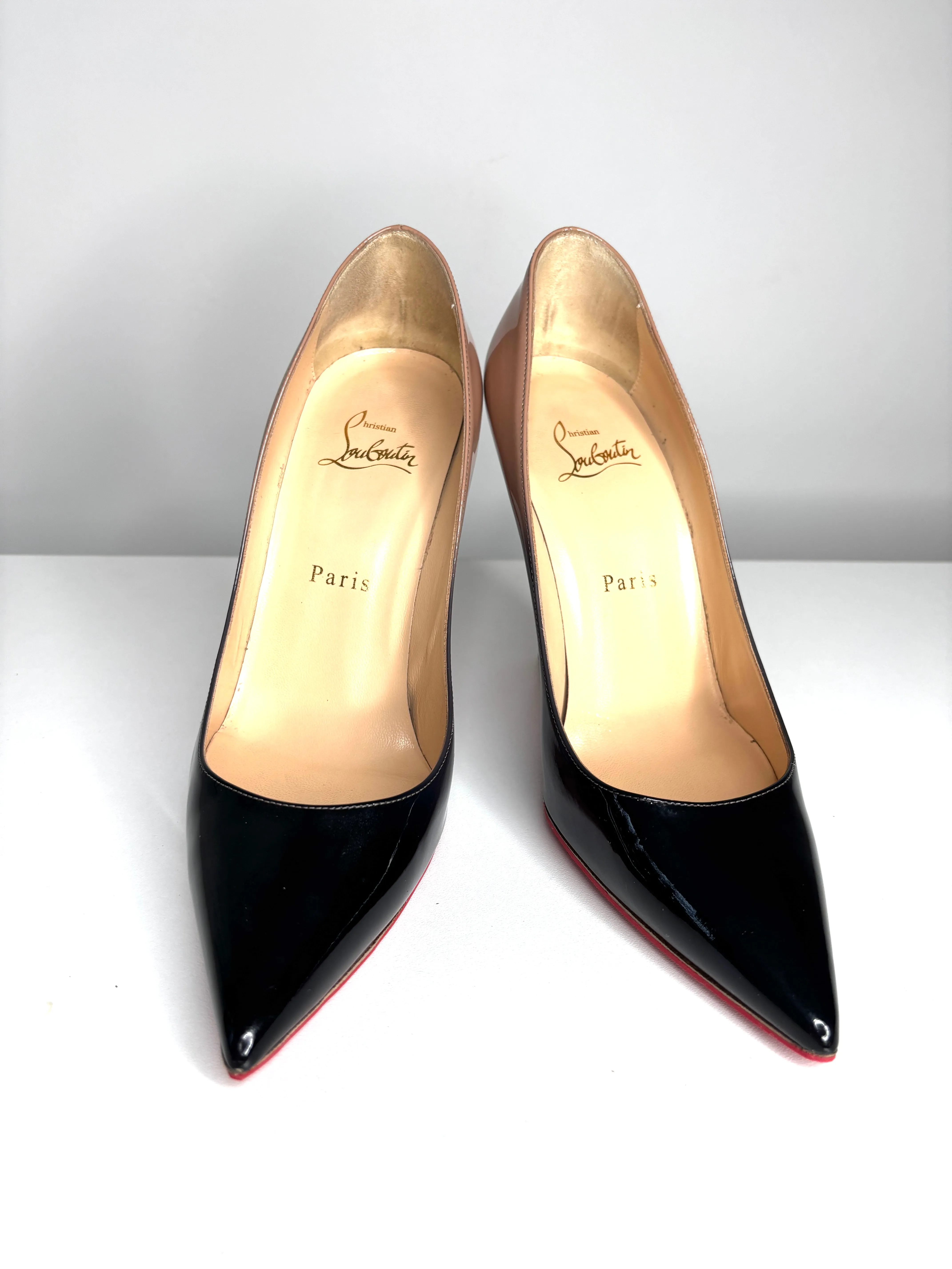 Christian Louboutin Kate 100 Black Nude Degrade Patent Heels 38 UK5