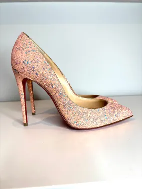 Christian Louboutin Pigalle Follies 100 Dragonfly Pink Glitter Heels 38.5 UK5.5