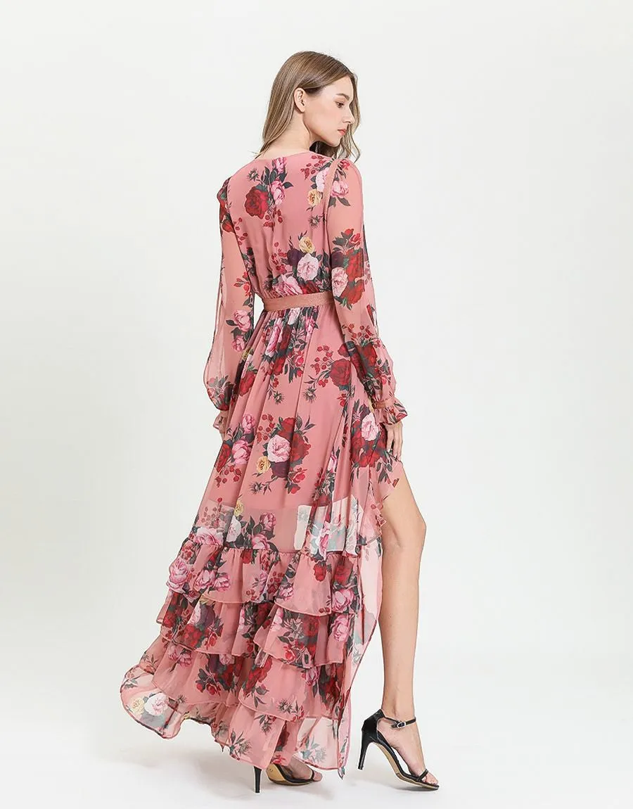Delightful Rose Dip Hem Maxi Dress