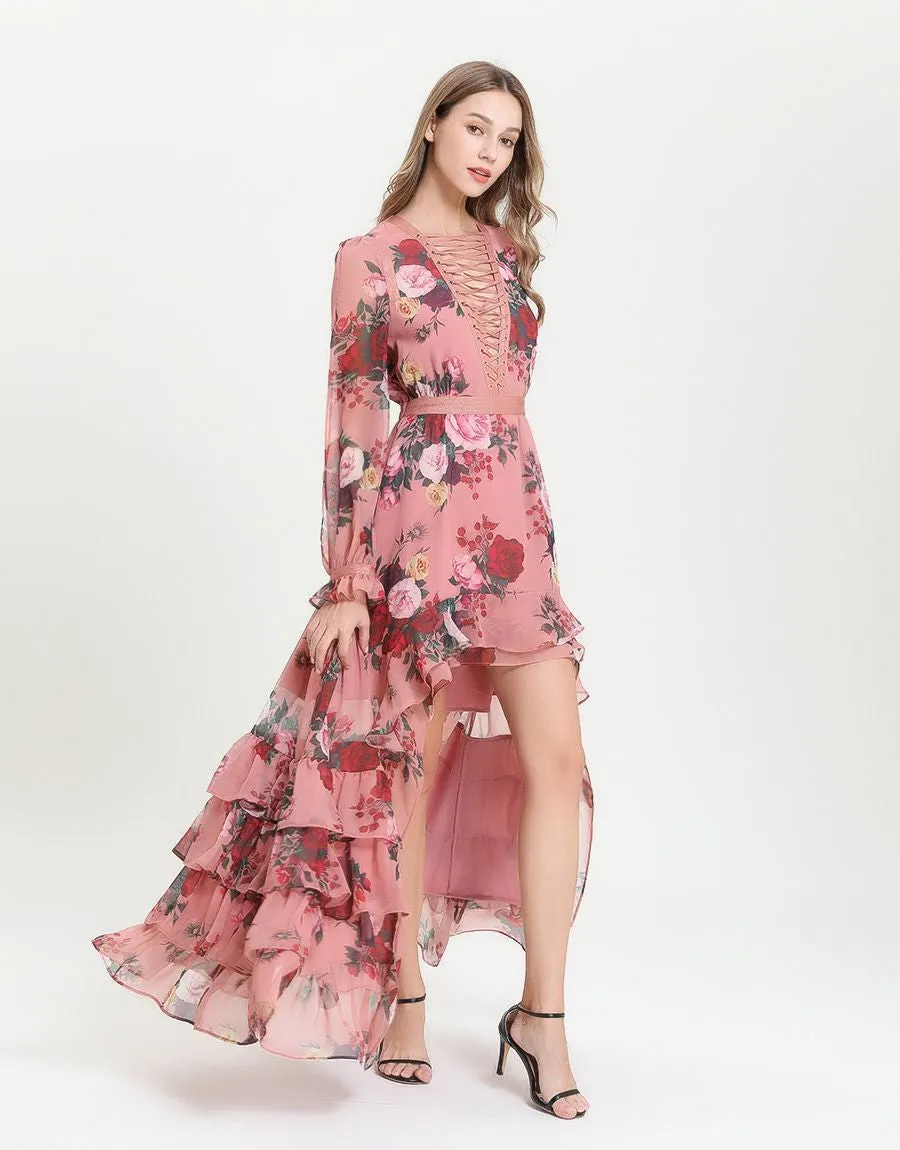 Delightful Rose Dip Hem Maxi Dress