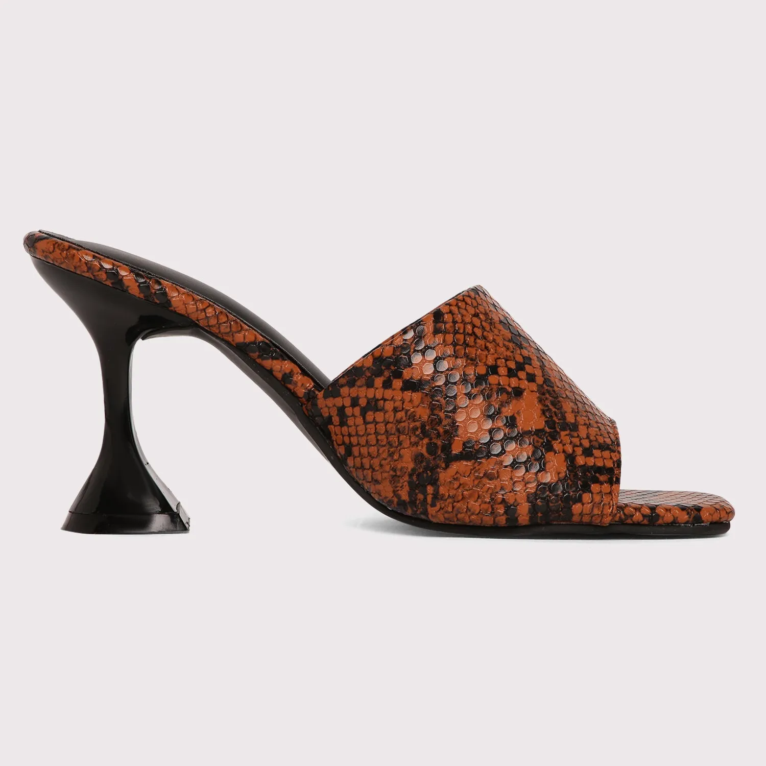 Designer Heel Mules - Brown Snake Print