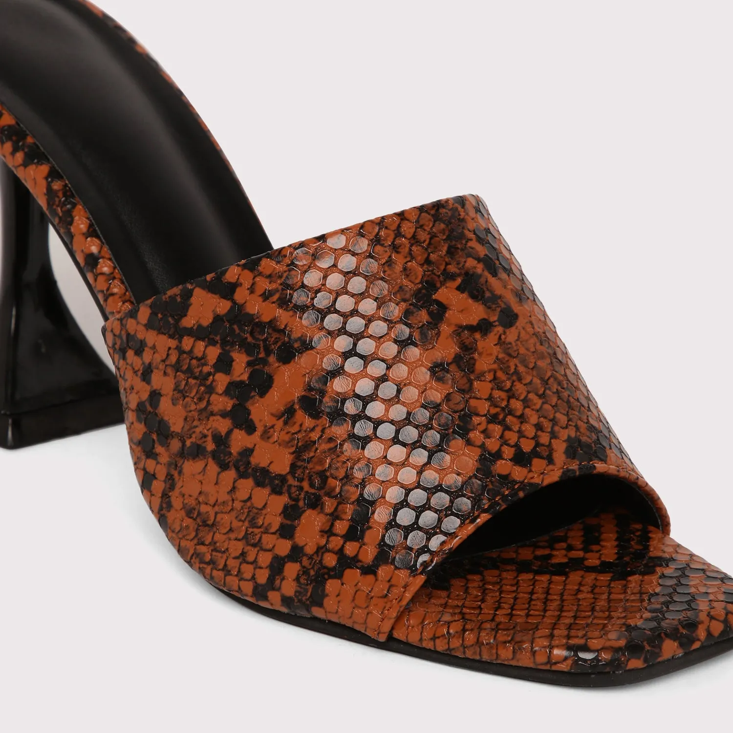 Designer Heel Mules - Brown Snake Print