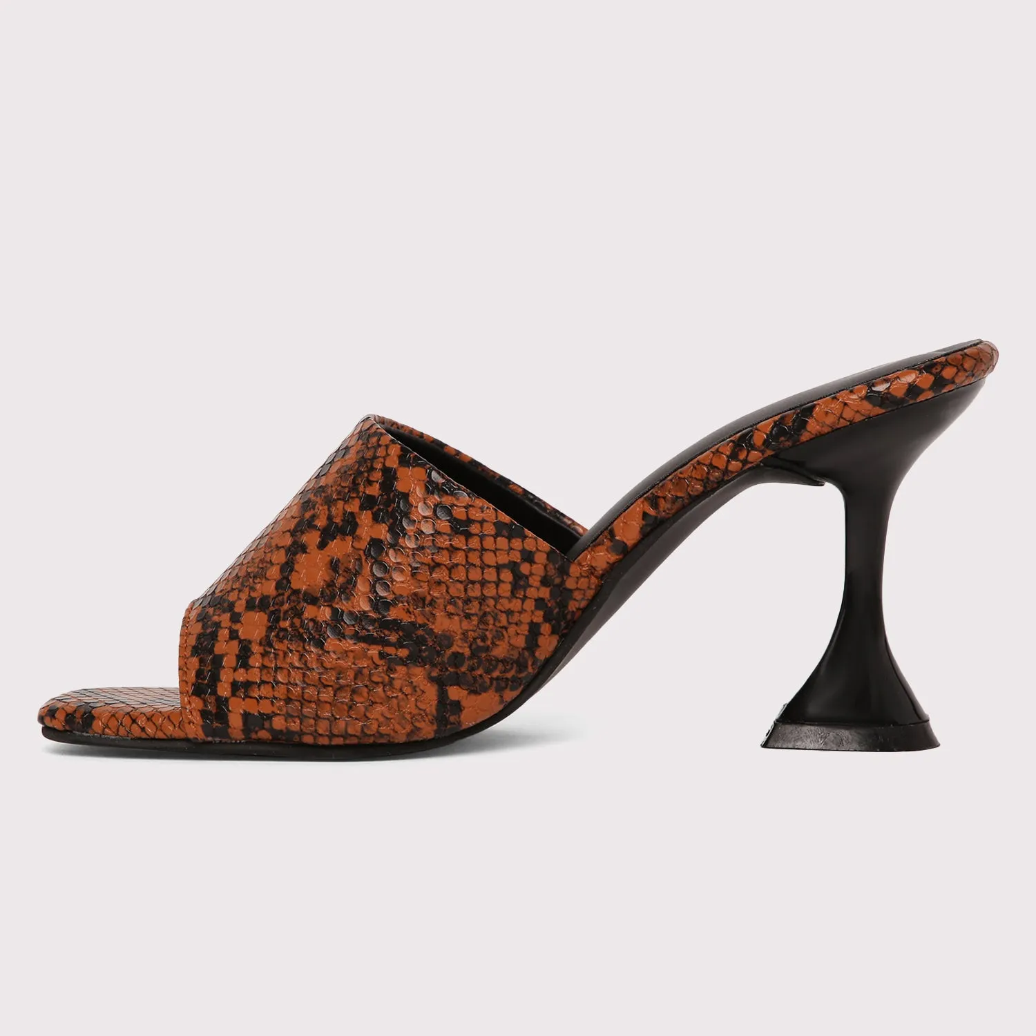 Designer Heel Mules - Brown Snake Print