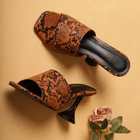 Designer Heel Mules - Brown Snake Print
