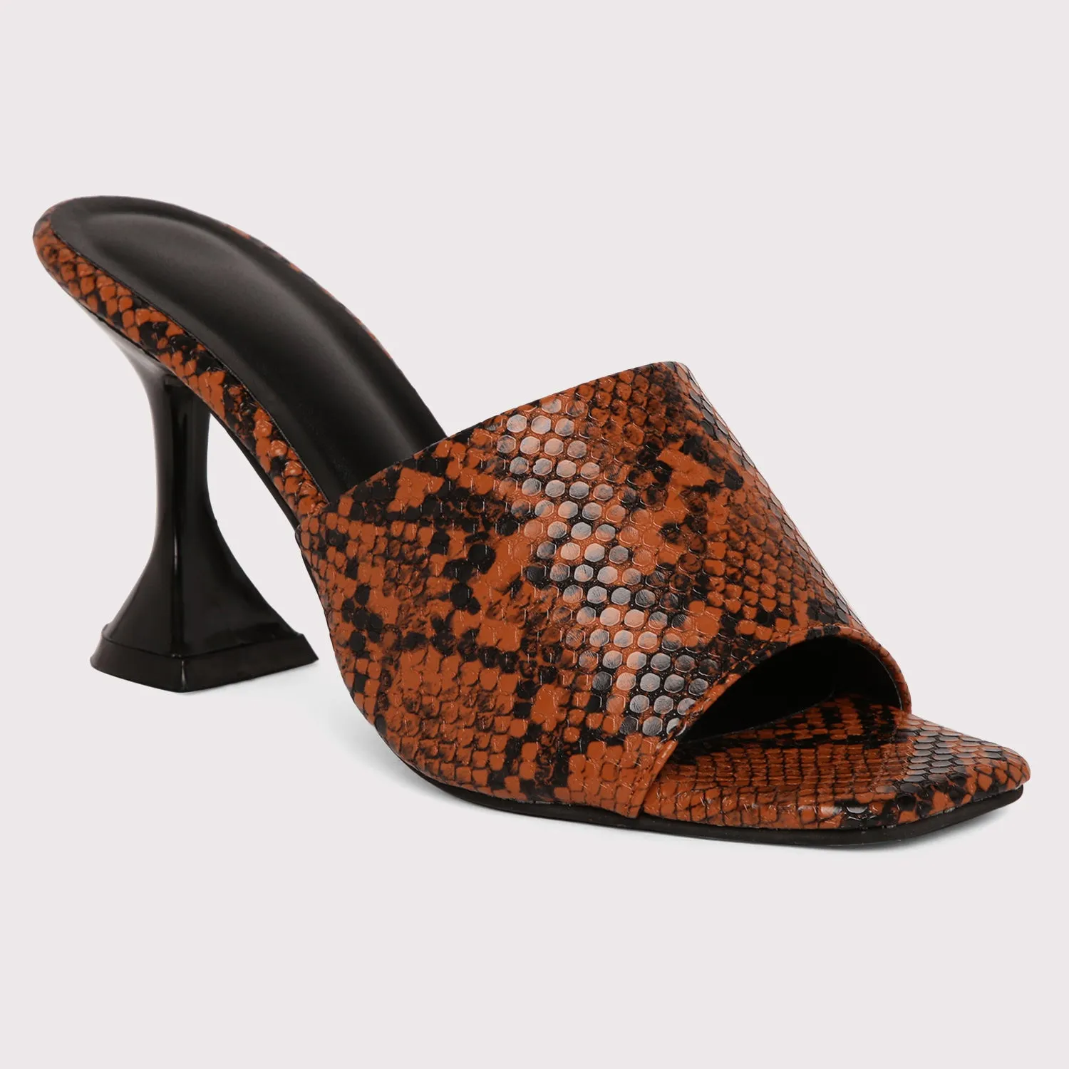 Designer Heel Mules - Brown Snake Print
