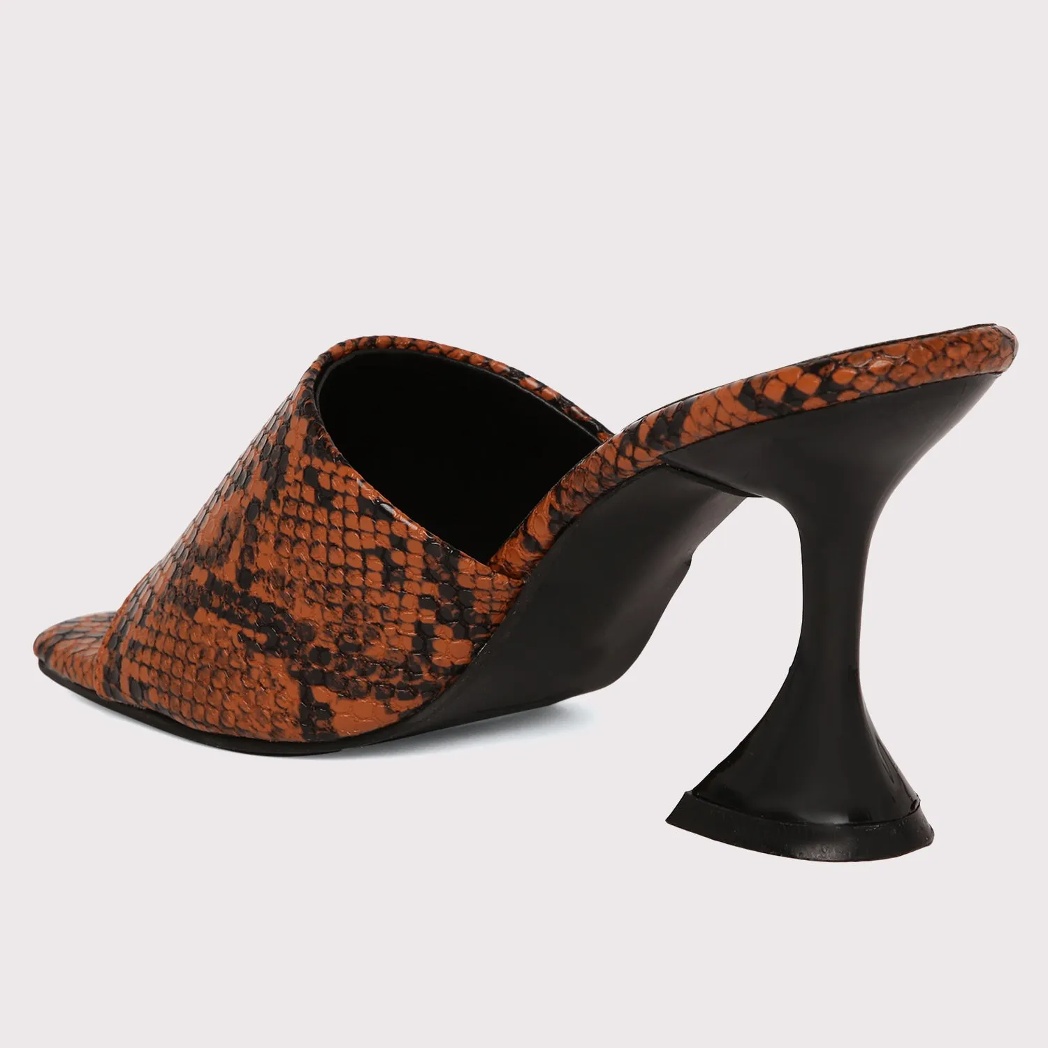 Designer Heel Mules - Brown Snake Print