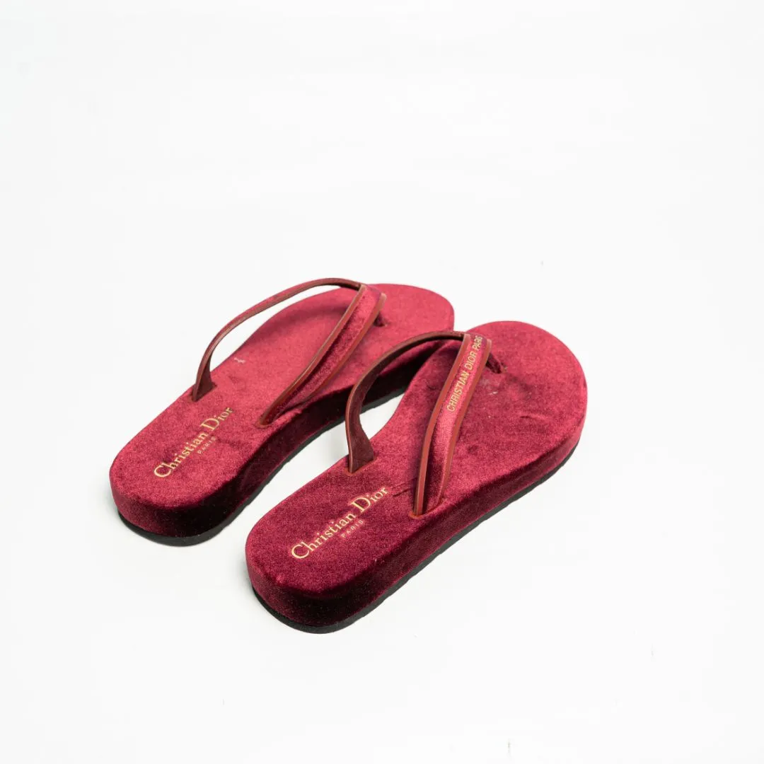 Dior burgundy Velvet and Leather Diorsea Thong Flat Slides Size 38