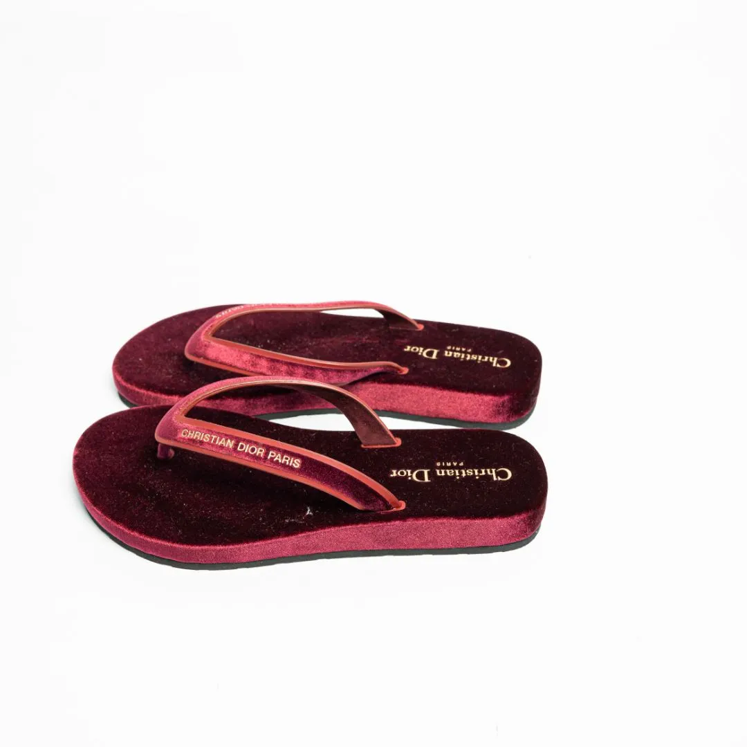 Dior burgundy Velvet and Leather Diorsea Thong Flat Slides Size 38
