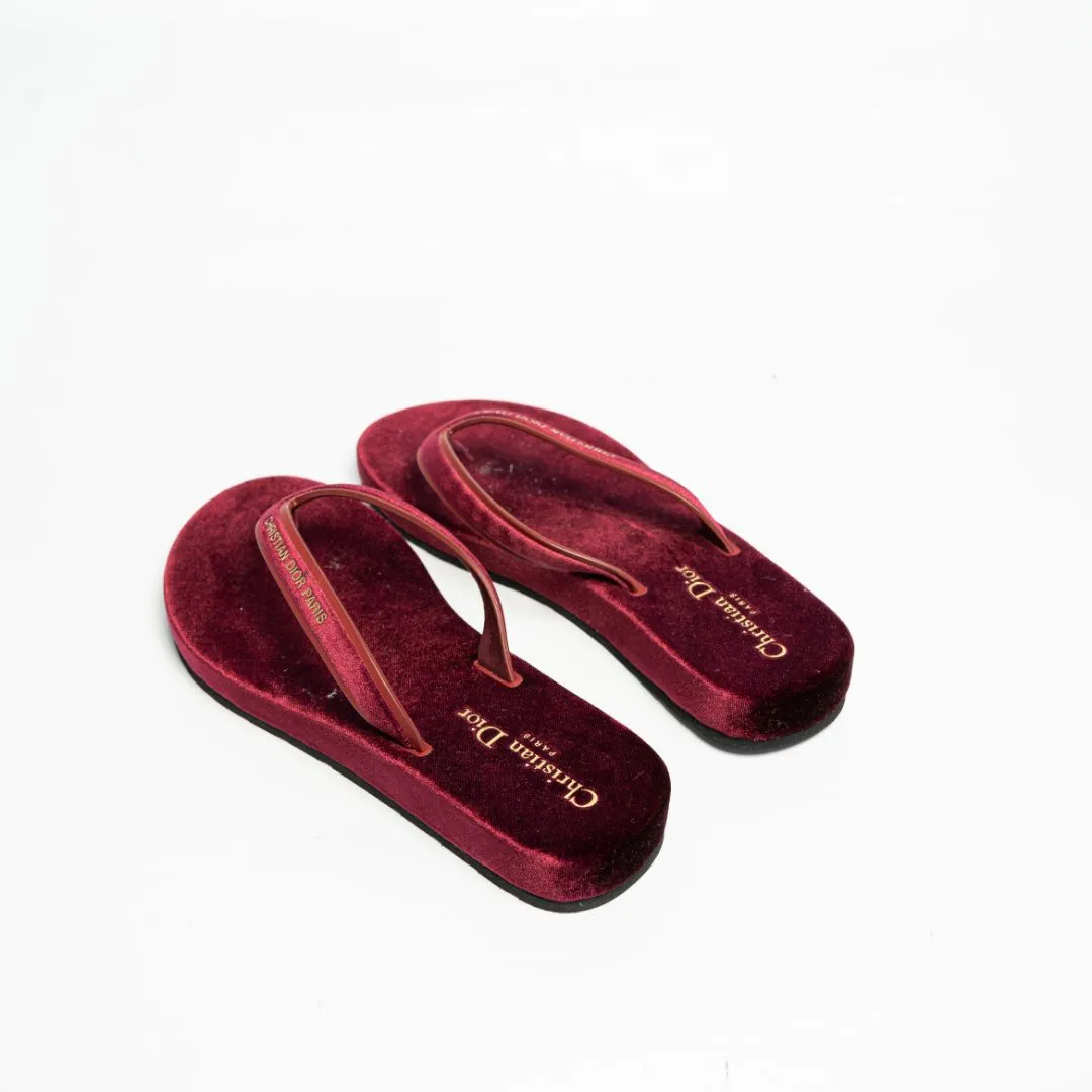 Dior burgundy Velvet and Leather Diorsea Thong Flat Slides Size 38
