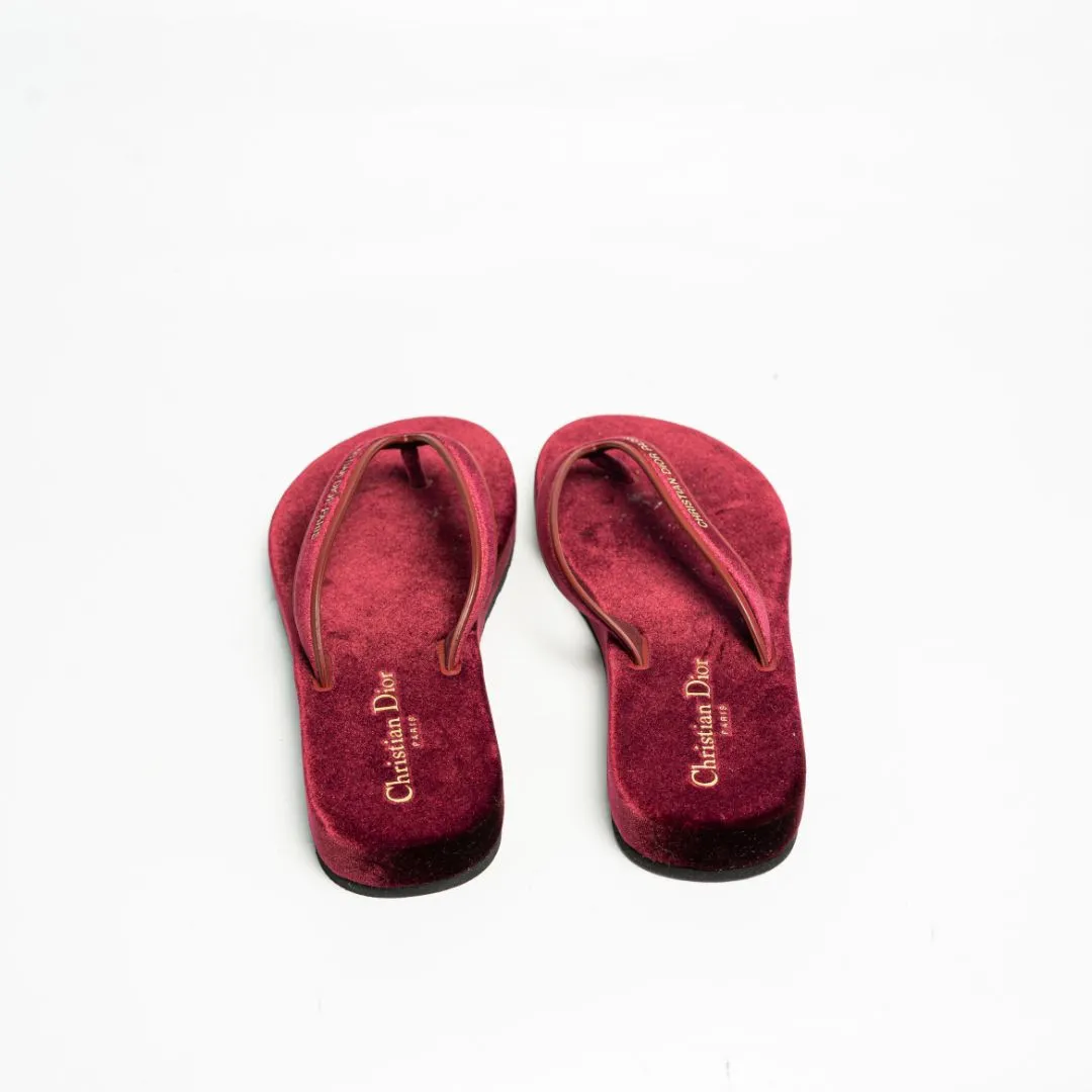 Dior burgundy Velvet and Leather Diorsea Thong Flat Slides Size 38