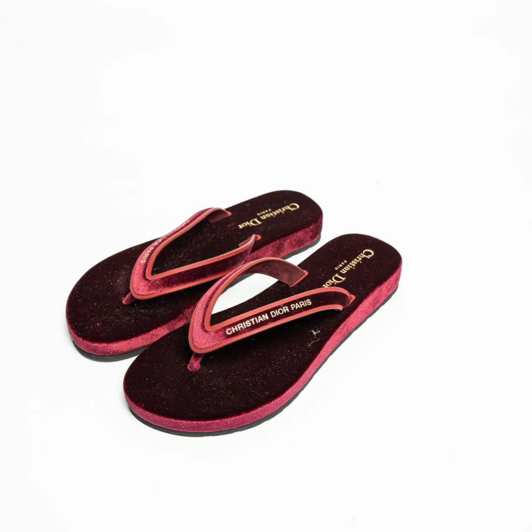 Dior burgundy Velvet and Leather Diorsea Thong Flat Slides Size 38