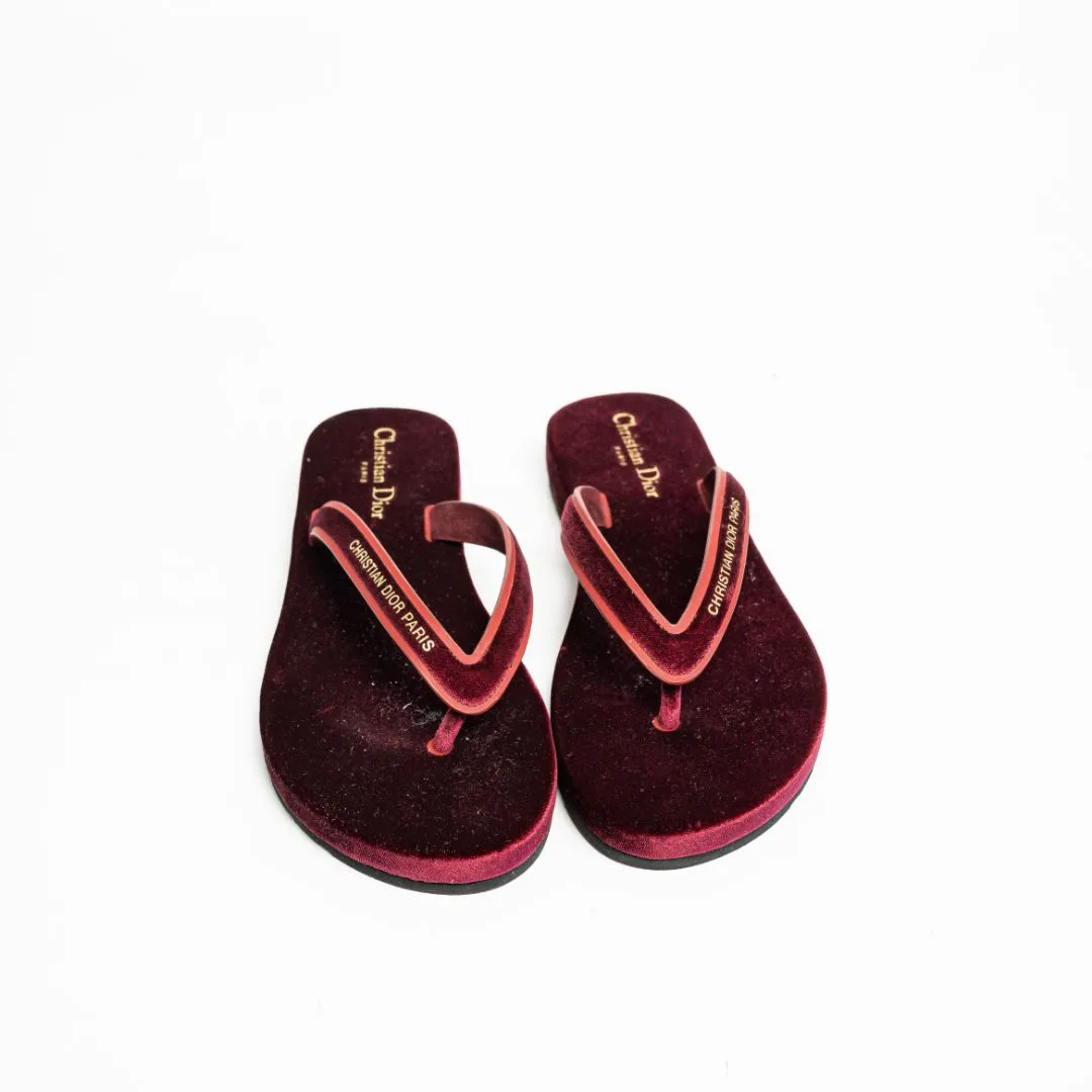 Dior burgundy Velvet and Leather Diorsea Thong Flat Slides Size 38