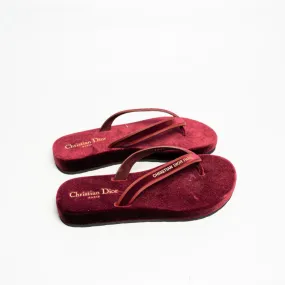 Dior burgundy Velvet and Leather Diorsea Thong Flat Slides Size 38