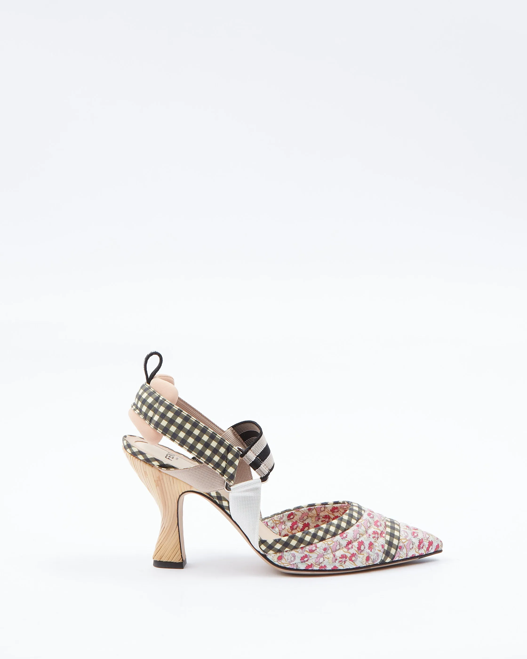 Fendi Black Plaid and Pink Multi Fabric Colibri Slingback Heels - 40
