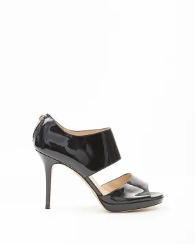 Jimmy Choo Black Patent Open Toe Sandal Heels - 39.5