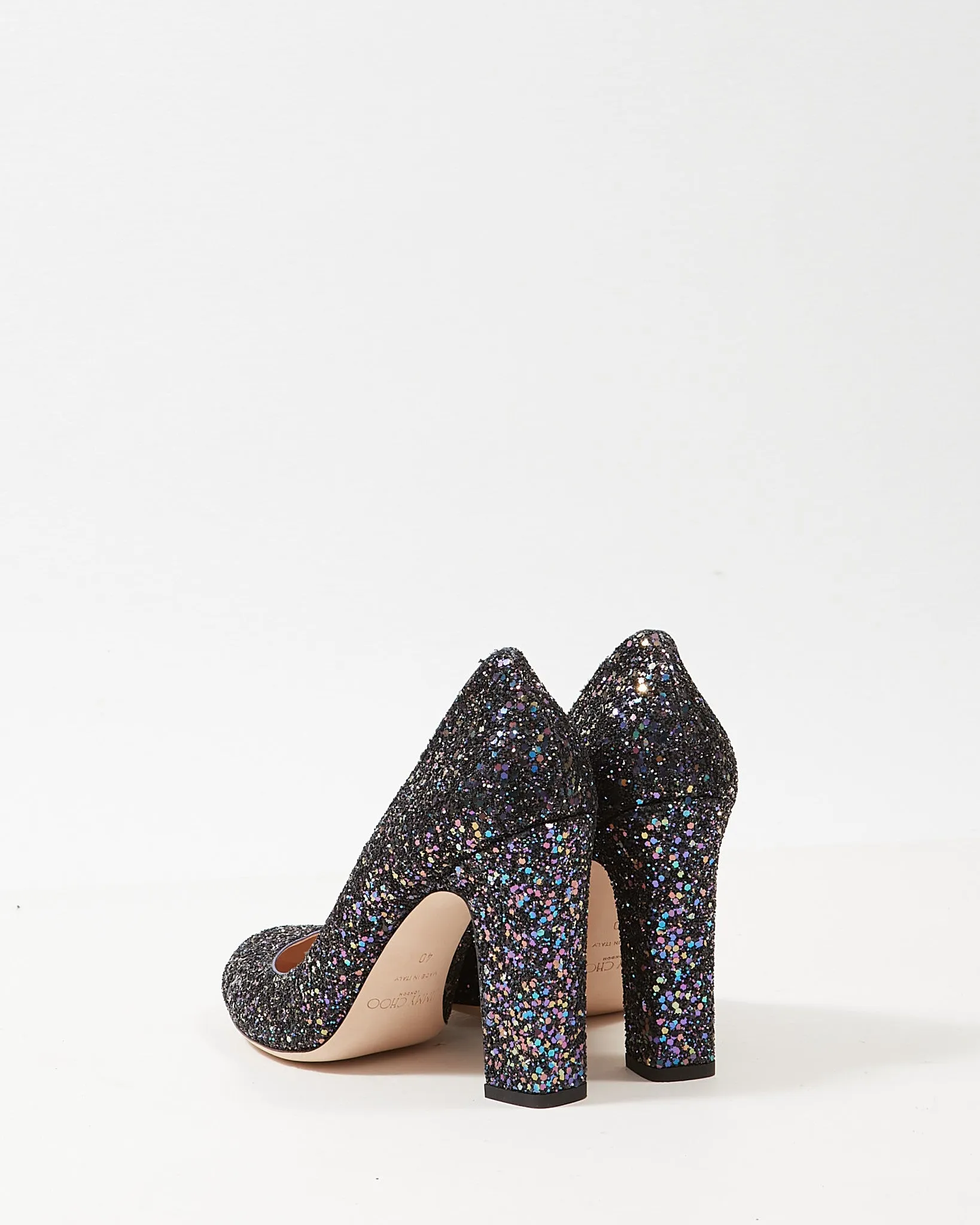 Jimmy Choo Purple Glitter Block Heel Pumps - 40