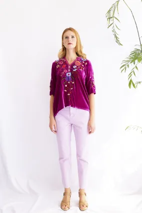 JOHNNY WAS ULLA VELVET EASY V-NECK BLOUSE