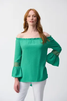 Joseph Ribkoff Garden Green Gauze Off-Shoulder Flared Tunic Style 251194