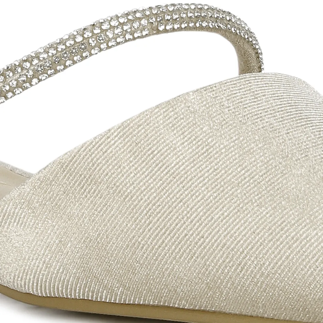Khaki Velvet Diamante Detail Flat Mules