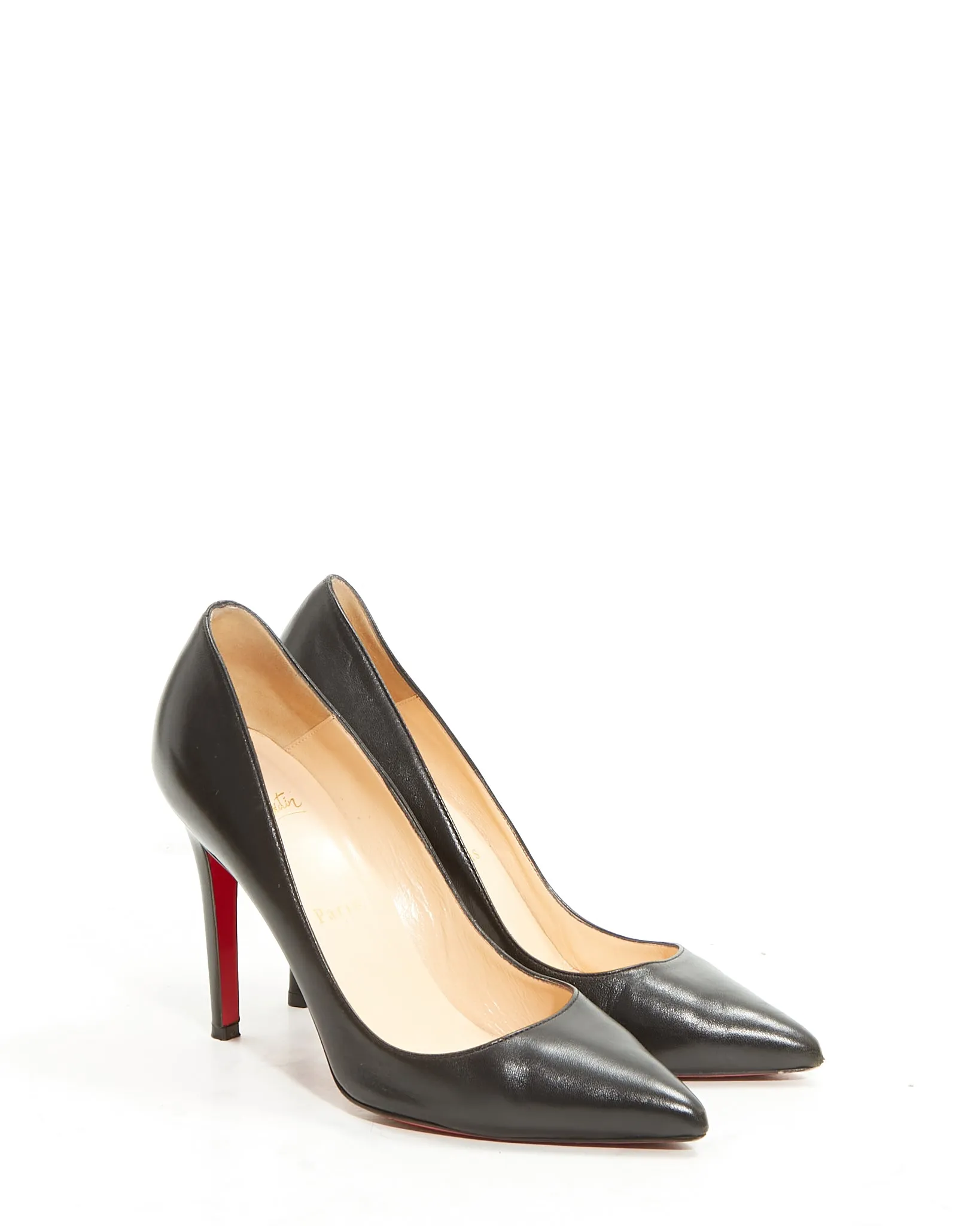 Louboutin Black Leather Point Toe Pigalle 100mm Heels - 38