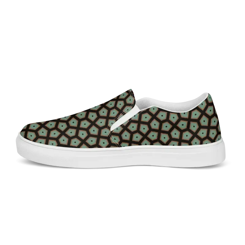 Muted Green Abstract Canvas Shoes