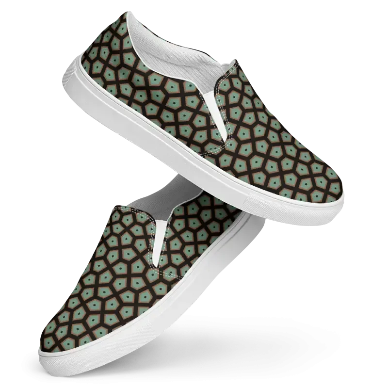 Muted Green Abstract Canvas Shoes