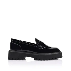Neon Chunky Loafers - Black Patent