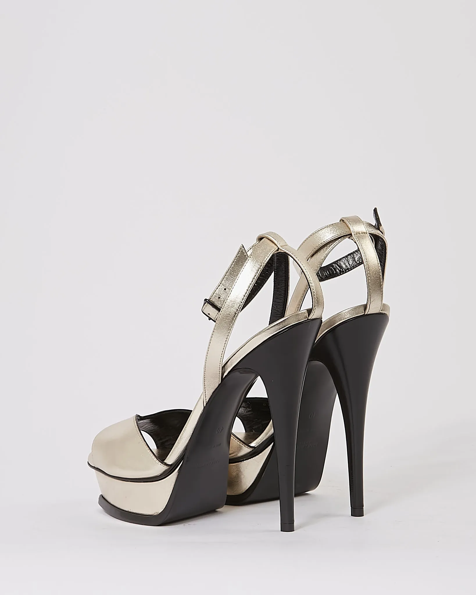 Saint Laurent Metallic Gold Platform 105 Open Toe Sandals - 40