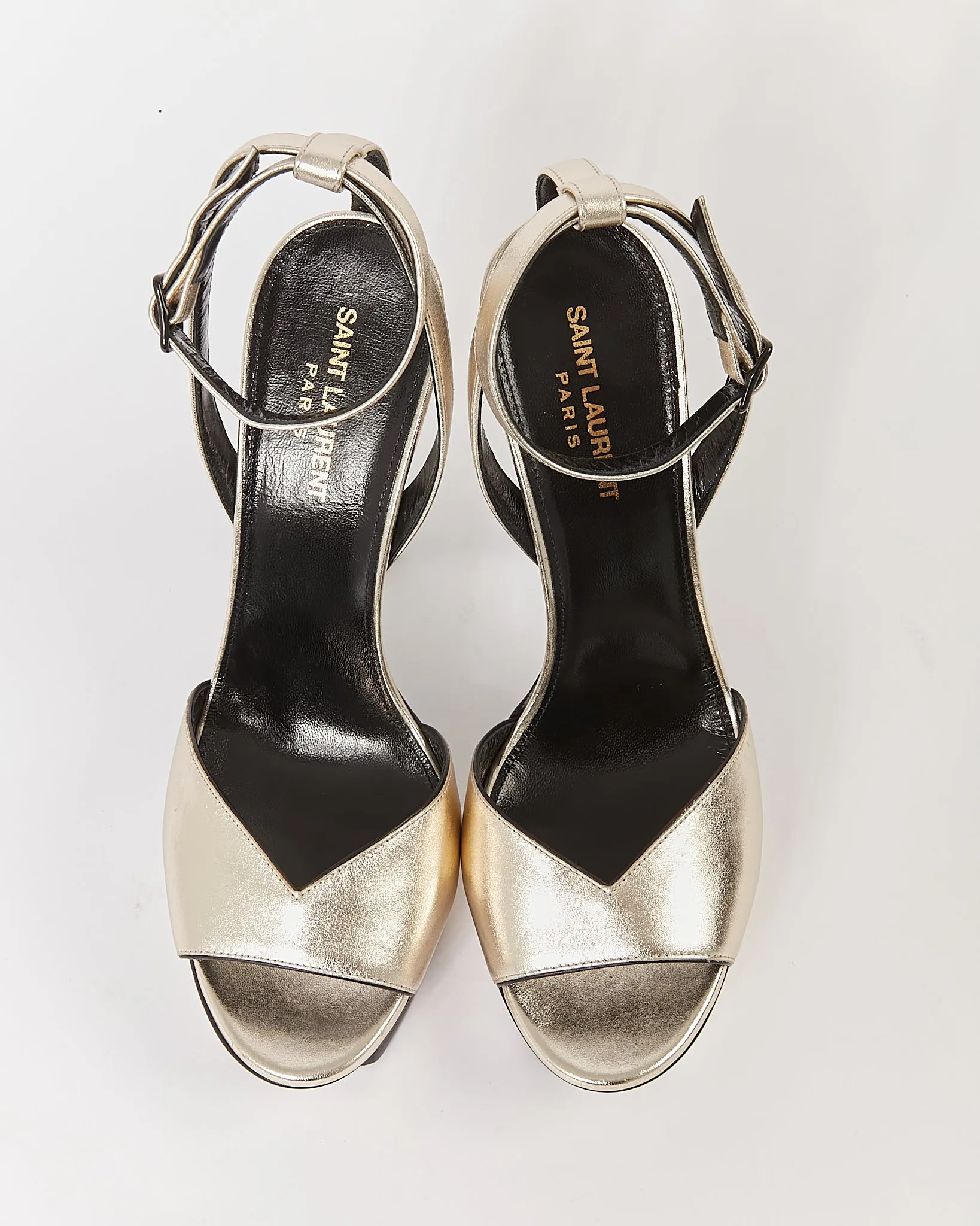 Saint Laurent Metallic Gold Platform 105 Open Toe Sandals - 40