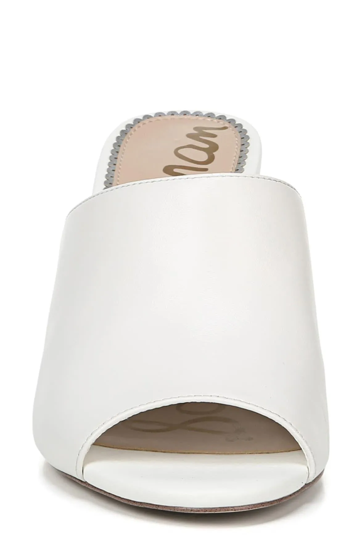 Sam Edelman Orlie Block Heeled Slip On Dress Mule Sandals Bright White Leather