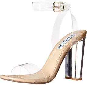 Steve Madden Camille Ankle Strap High Block Lucite Heeled Sandal Clear (8, Clear)