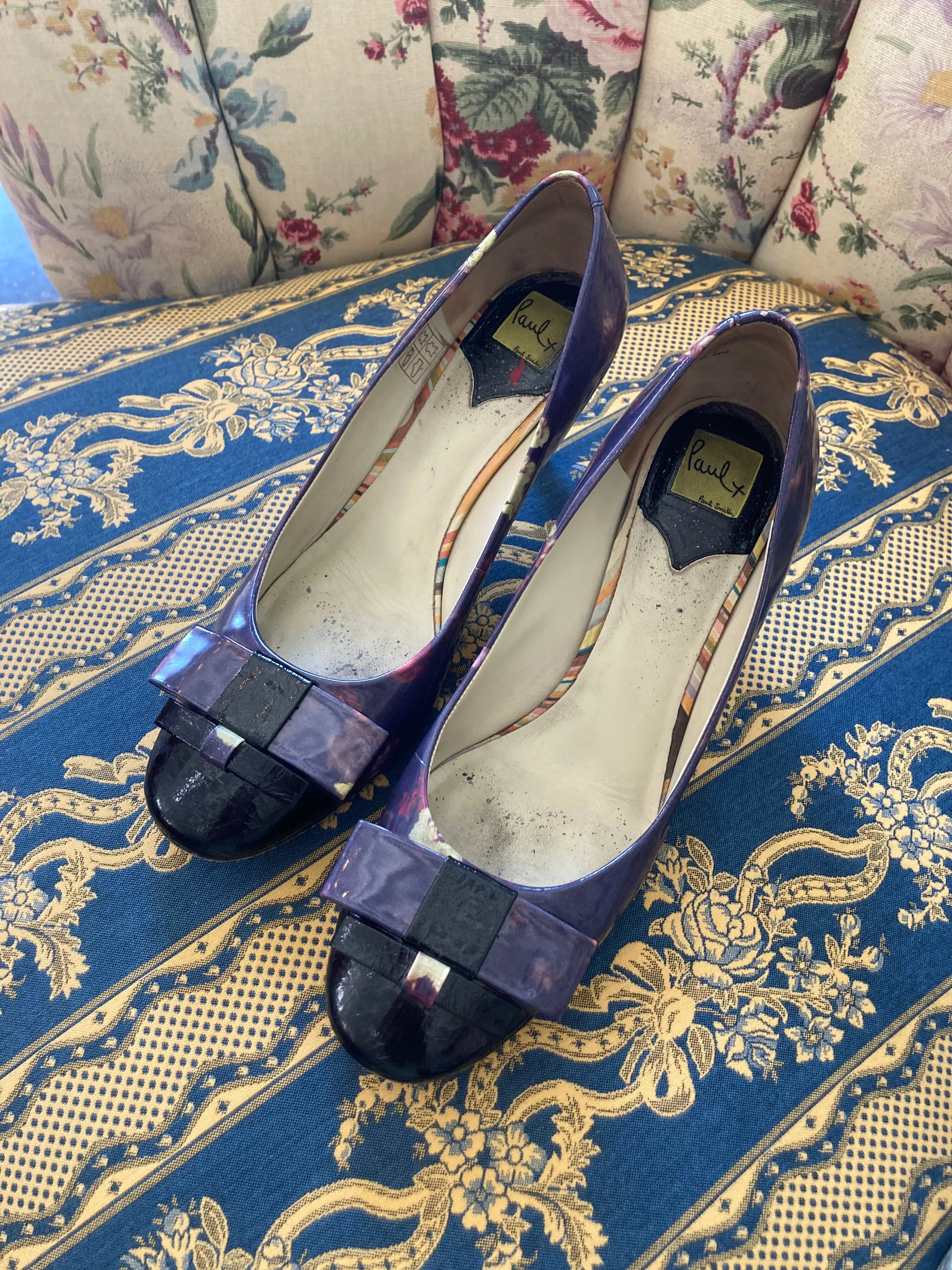 Vintage Paul Smith Black Patent Leather and Purple Pumps Size 38.5