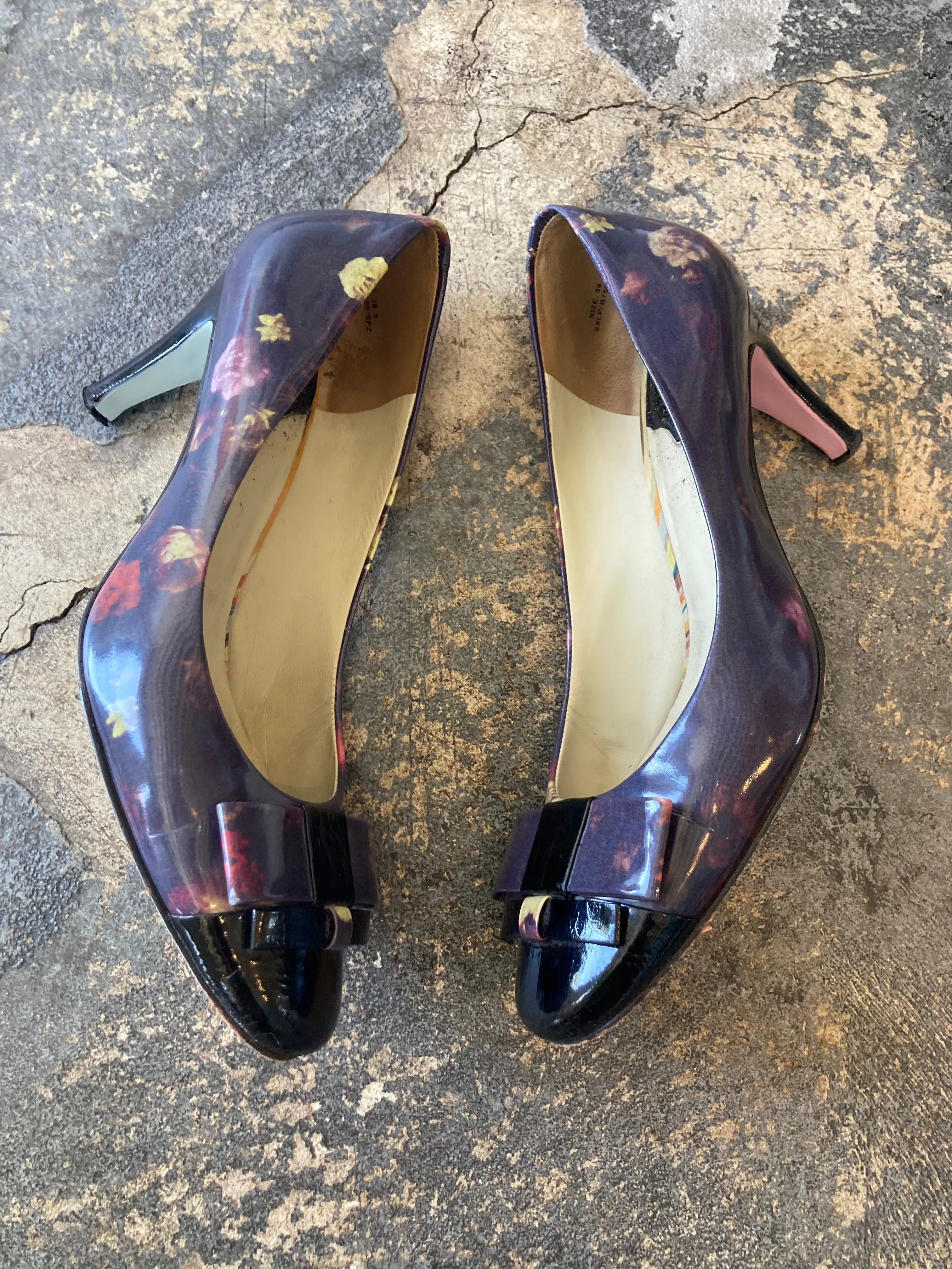 Vintage Paul Smith Black Patent Leather and Purple Pumps Size 38.5