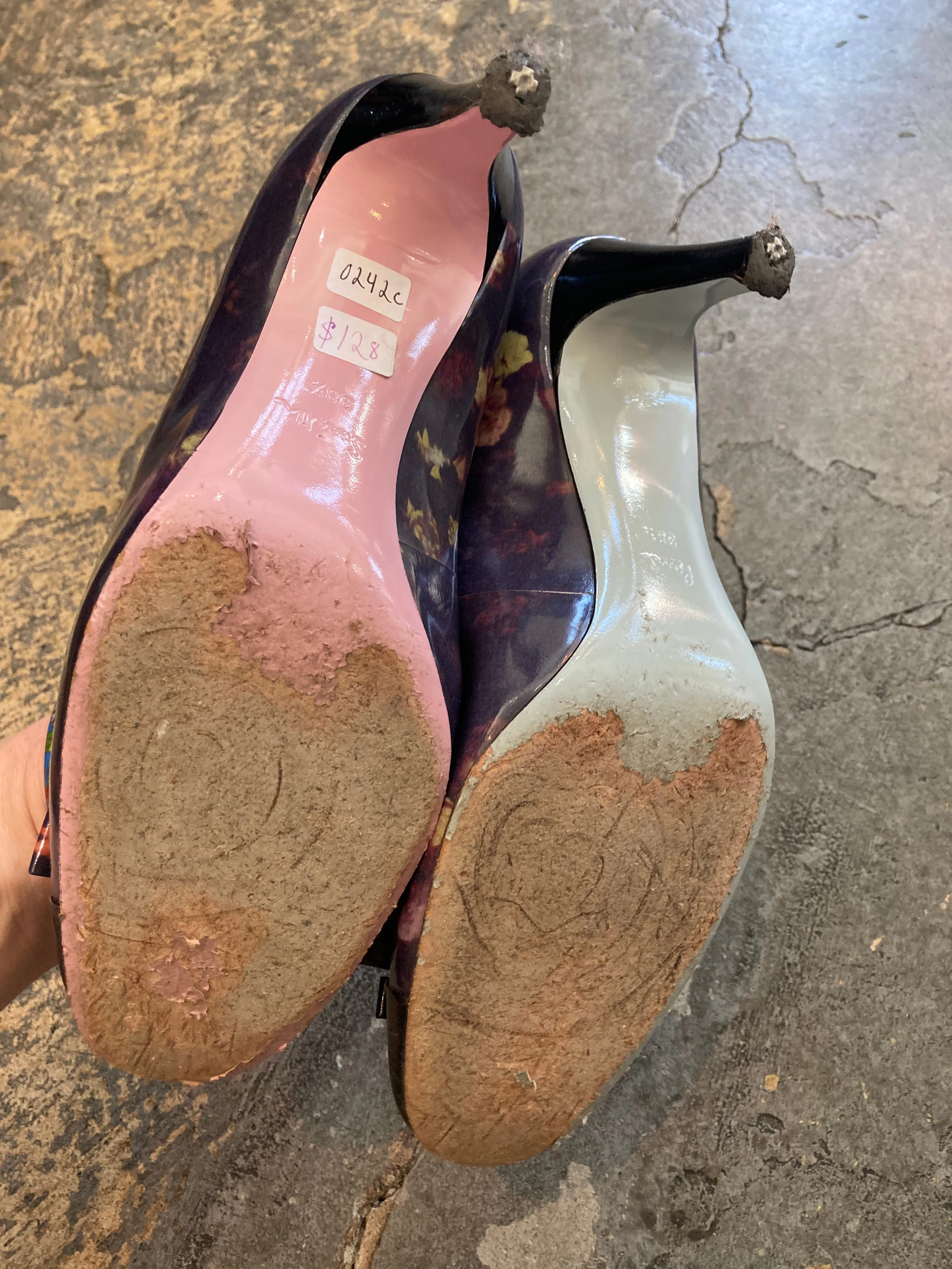 Vintage Paul Smith Black Patent Leather and Purple Pumps Size 38.5