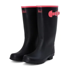 Wide Calf Rain Boots - 15 to 18 inch Calf - Black with Pink Trim - Wide in Foot and Ankle