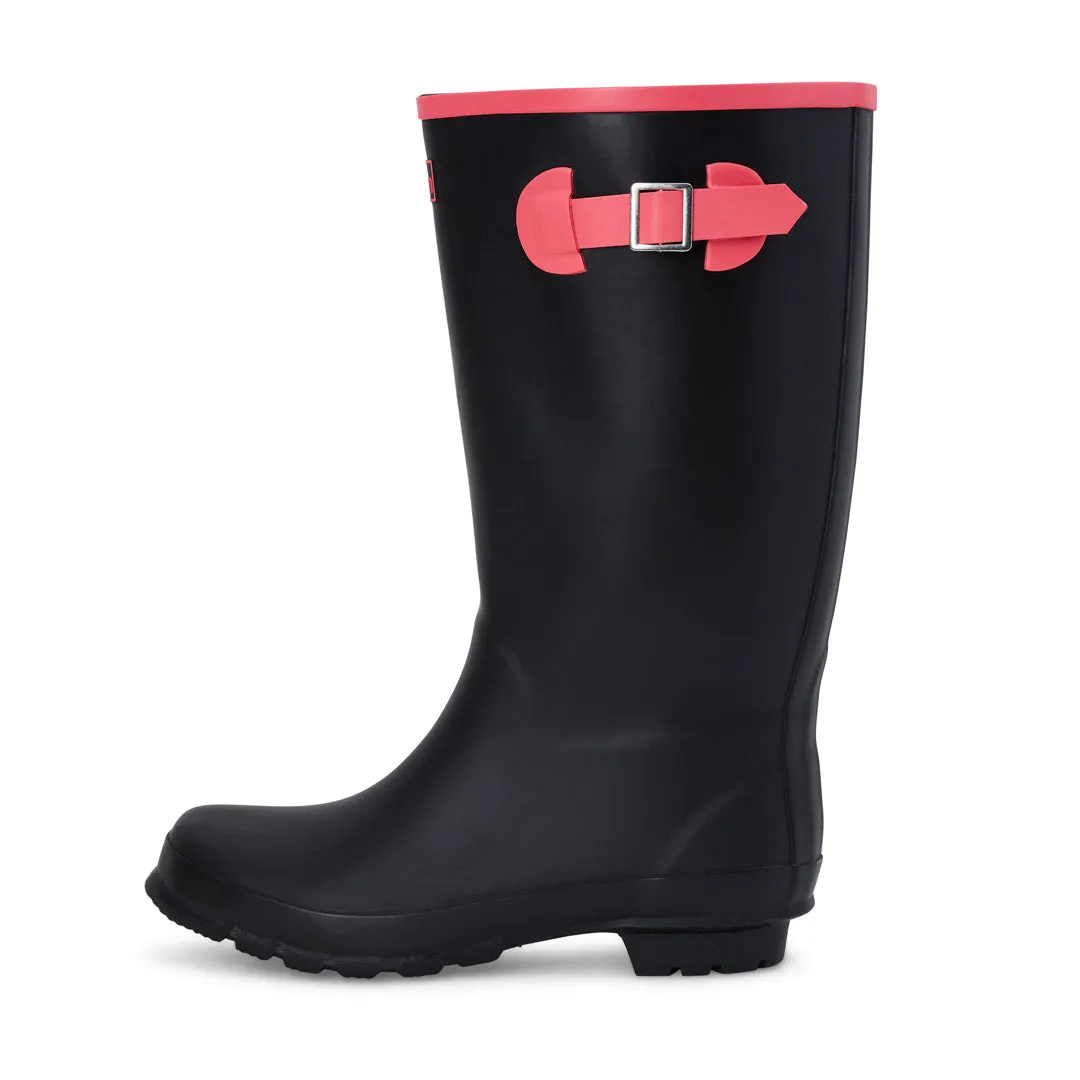Wide Calf Rain Boots - 15 to 18 inch Calf - Black with Pink Trim - Wide in Foot and Ankle