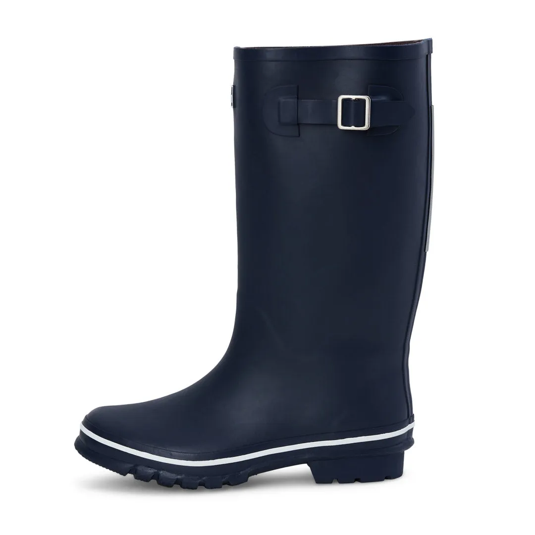 Wide Calf Rain Boots - 15 to 18 inch calf - Navy with Cream Trim - Wide in Foot and Ankle