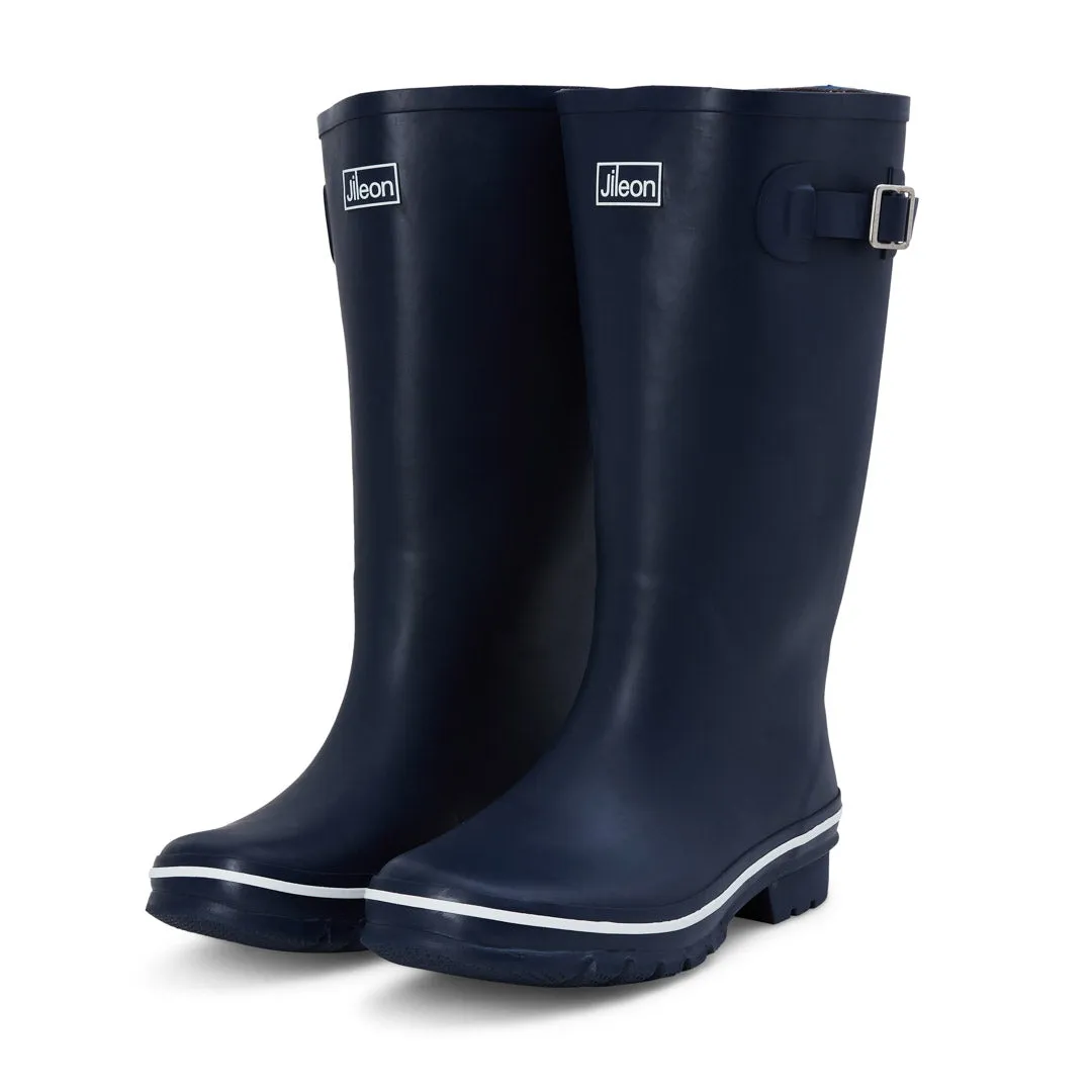 Wide Calf Rain Boots - 15 to 18 inch calf - Navy with Cream Trim - Wide in Foot and Ankle