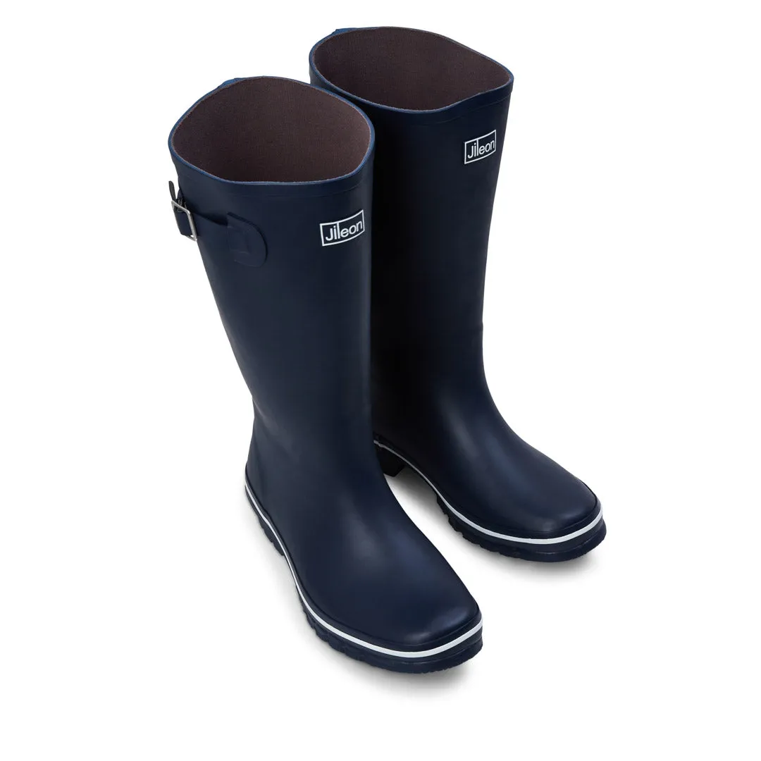 Wide Calf Rain Boots - 15 to 18 inch calf - Navy with Cream Trim - Wide in Foot and Ankle